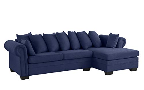 Modern Large Microfiber Sectional Sofa, L-Shape Couch with Extra Wide Chaise Lounge (Navy)