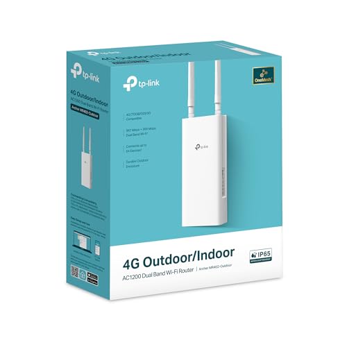 TP-Link Archer MR402-Outdoor 4G LTE External Router, WiFi AC1200Mbps Dual Band, IP65 Waterproof, PoE/DC Support, Cat4 up to 150Mbps, OneMesh Technology, Pole/Wall Installation, Plug & Play