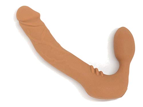 REALDOE ® Classic Silicone Strapless Strap-on Harness-Free Double Dildo (Without Vibrator) Medium Size in Cocoa Tan