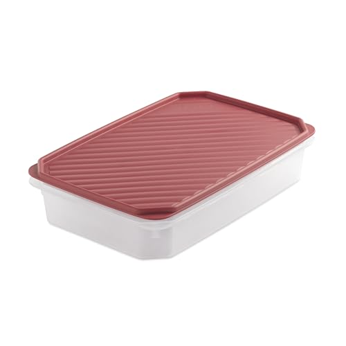 Contenitori Ermetici per Alimenti 2,1L Top Flex | Coperchio a Pressione | Contenitori Plastica per Alimenti | Microonde, Lavastoviglie, Frigo, Freezer | Senza BPA | 28,5x18,5x6 cm, Rosso