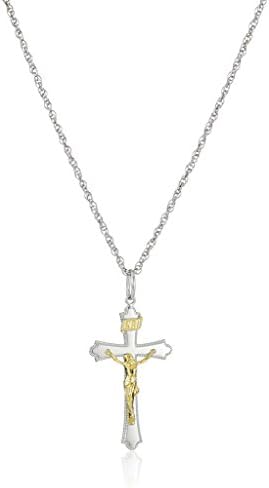Amazon CollectionSterling Silver Two-Tone Ornate Crucifix Cross Pendant Necklace , 22"