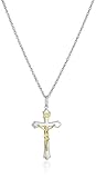 Sterling Silver Two-Tone Ornate Crucifix Cross Pendant Necklace , 22