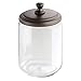 mDesign Modern Glass Bathroom Vanity Countertop Storage Organizer Canister Apothecary Jar for Cotton Swabs, Rounds, Balls, Makeup Sponges, Blender, Bath Salts - 2 Pack - Clear/Bronze