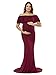 JustVH Maternity Fitted Elegant Gown Short Sleeve Off Shoulder Ruffles Slim Fit Maxi Photography Dress