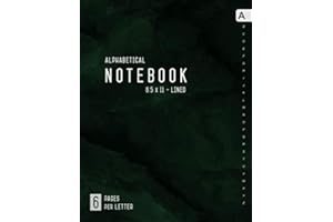 Alphabetical Notebook 8.5 x 11: 6 Pages per Letter | Lined-Journal Organizer Large with A-Z Tabs Printed | Marble Green Black