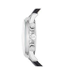 Michael Kors Silvertone Medidor Reloj de acero inoxidable con un negro Dial y negro correa de piel, ninguno