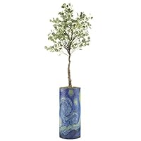 SIGNWIN Eucalyptus Tree with Illustrated Vincent Van Gogh Starry Night Vase Astronomy & Space Shapes Minimalism Zen Relax/Calm Multicolor Ultra for Living Room, Bedroom, Office - X-Large 5 Feet (60