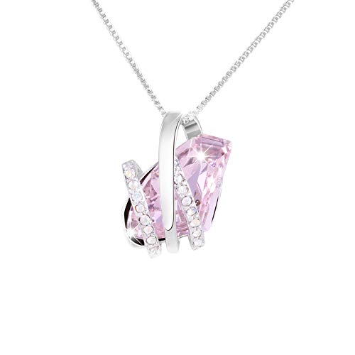 Blumoon Oval Shaped Pendant Necklace Made from Swarovski Crystal 925 Sterling Silver,Women Necklace, Gift idea for Women (Pink)