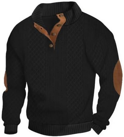 Mens Corduroy Sweater with Elbow Patches Long Sleeve Button