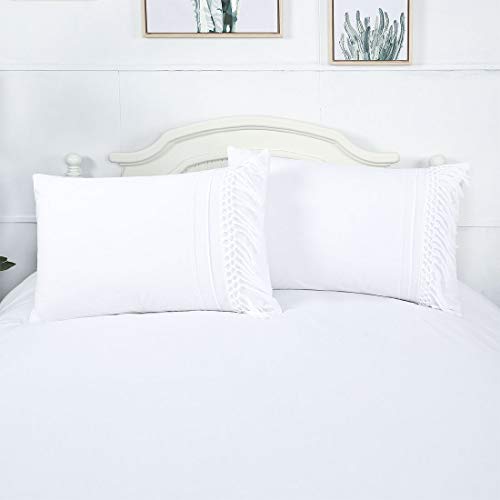 YINFUNG Tassel Pillow Shams Boho King Macrame White Pillowcase Fringe Set of 2 Cute Elegant Crochet Tufted Pretty 100% Cotton Romantic 20x36 Large Pillow Cover - Thumbnail 3