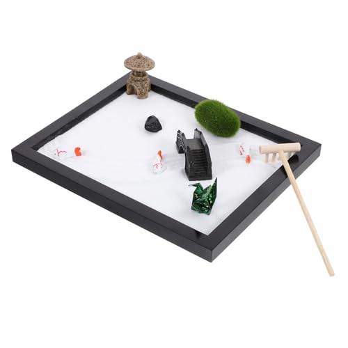 Hemoton Miniature Zen Garden Sand Play Kit with Rakes Rocks and Accessories for Stress Relief and Mindfulness Home Office Decor Black