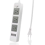 Power Strip White, USB Power Strip with 2 Prong 6.6ft Extension Cord, 3 AC Outlet Flat Plug Surge Protector for Workbench, Nightstand, Home, Office and Hotel