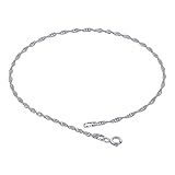 Gem Avenue 925 Sterling Silver Singapore Chain Ankle Bracelet With Spring Ring Clasp (9