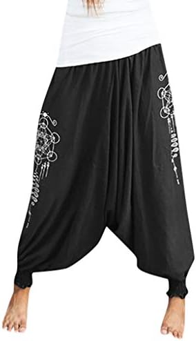 Women's Smocked Waist Boho Flowy Yoga Harem Pants Hippie Bohemian Yoga Travel Lounge Festival Beach Pants