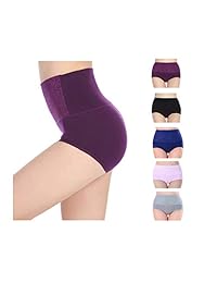 Bragas de cintura alta para dama, color sólido, control de abdomen, algodón, paquete de 5