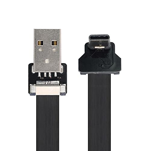 NFHK Up Down Angled USB 2.0 Type-A Male to USB-C Type-C Male Data Flat Slim FPC Cable for FPV & Disk & Phone 20CM