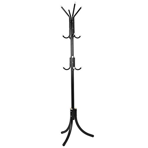 Fashine Metal Entryway Coat Rack Hat Hanger Holder Display Stand Hall Tree with 12 Hooks, Tripod Base for Umbrella Purse Handbag Jacket Scarf (US Stock) (Black) - Thumbnail 5