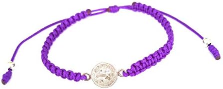 St Benedict Goldtone Medal String Macrame Bracelet, Assorted Colors