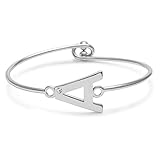 Initial Bangle Bracelet Personalized Bracelet With Cubic Zirconia, Letters A-Z, Silver Tone