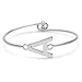 Initial Bangle Bracelet Personalized Bracelet With Cubic Zirconia, Letters A-Z, Silver Tone