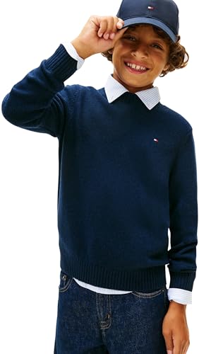 Tommy Hilfiger Jungen Lambswool Cn Sweater Kb0kb10348 Weitere Pullover, Blue (Dark Night Navy), 14 Jahre