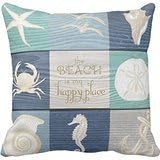 Bedding Cushion Cover Beach Happy Place Blue Aqua Old Wood Sea Pillow Case 45 x 45 cm