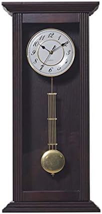Fengfeng Wall Clock, Creative Pendulum Clock European Retro Box Style Mute Clock with Pendulum and Glass Door Cover Traditional Large Deluxe Wooden Clocks Music Report Time Wall Bell