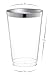 Silver Plastic Cups 14 Oz. Pack Of (30) Clear Disposable Plastic Cups - Silver Rim Cups - Fancy Hard Plastic Cups - Party Accessories - Wedding - Elegant Clear Cups- Tumblers
