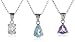 Amazon Collection Sterling Silver Amethyst, White Topaz, Blue Topaz Pendant Necklace Set