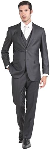 Tazio Mens Suit 2 Button 3 Piece Slim Fit Charcoal 50R