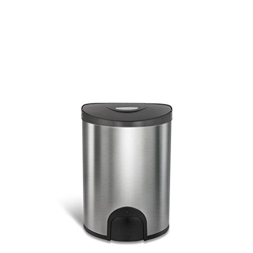 NINESTARS TTT-15-2 Automatic Tap Sensor Trash Can, 4 Gal 15L, Stainless Steel Base (D Shape, Black Lid)