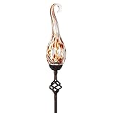 Exhart Solar Garden Stake Lights – Solar Glass Red Spiral Flame Garden Stakes – Handblown Glass Finial Lights, LED Accent Lights That Transform a Garden Driveway or Event (9in Glass 36in Stake) …