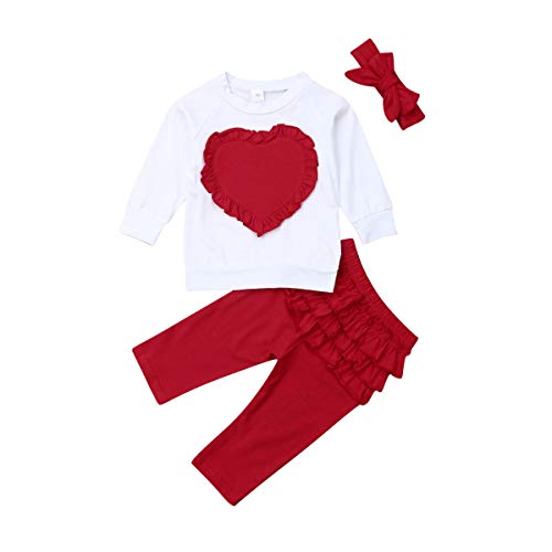 2Pcs Toddler Baby Girl Long Sleeve Ruffle Tops Sweatsuit Pants Outfits Clothes Set ... (Red, 6-12 Months)