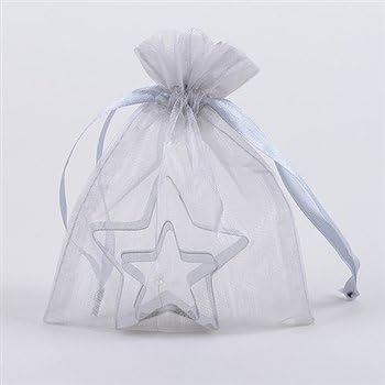TULLE Organza Drawstring Gift Bag 8 x 14 inches 8"x14" (Quantity of 20, Silver)