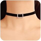 Wiwpar Black Velvet Choker Necklace Crystals Rhinestone Square Pendent Collar Choker Necklace Party Dress Goth Vintage Jewelry Gift for Women (Square)