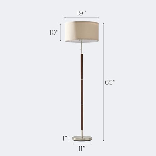 Brightech Carter LED Floor Lamp, Drum Shade with Walnut Wood Finish, Great Living Room Décor, Mid-Century Light for Living Rooms & Offices, Mid Century Modern Lamp for Bedroom