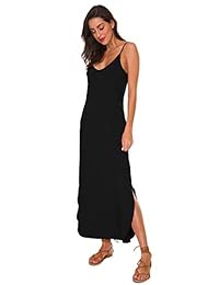 Maxjeef Vestido largo de verano para mujer, casual, suelto, con tirantes, con bolsillos