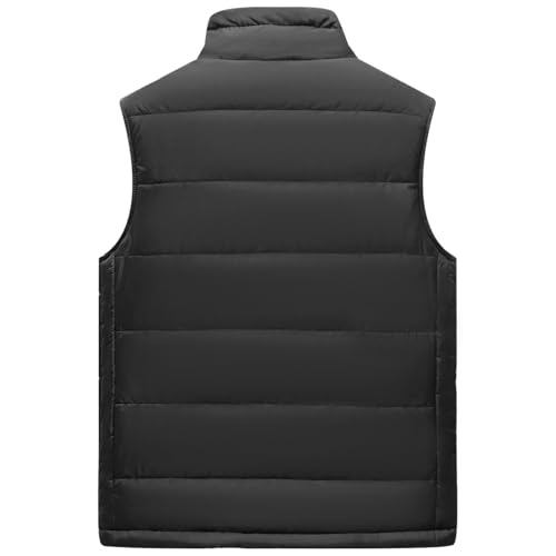 AKuVoL Men's Winter Puffer Vest Outerwear Thick Fleece-Lined Sleeveless Jacket with Zipper for Running Travel Work Black 2XL