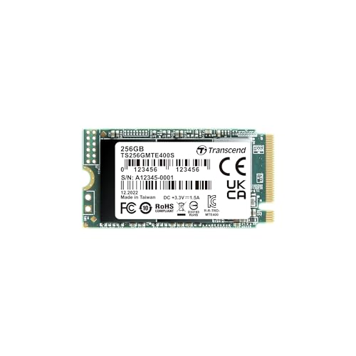 Transcend MTE400S 256GB M.2 2242 NVMe PCIe Gen3x4, 3D NAND, DRAM-Less, Bis zu 2,000/1,000 mb/s, Interne SSD für Gaming-Handhelds, Ultrabooks und NUC