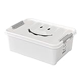 Time Concept Kids Smile Plastic Storage Box - Small, White - Clothing Bin, Toy Container, Stackable Organizer