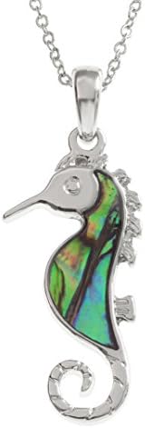 Seashore Jewellery Womens Seahorse Necklace inlaid with Sustainably Sourced Abalone Shell on 18 inch Rhodium Plated Chain with Gift Box