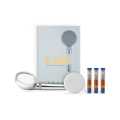 Edelle Interlaken Swiss-Inspired Filter Shower Head – Advanced Chlorine Removal – High Pressure – Travel Easy Design – Premium Water Quality for Hair & Skin Care