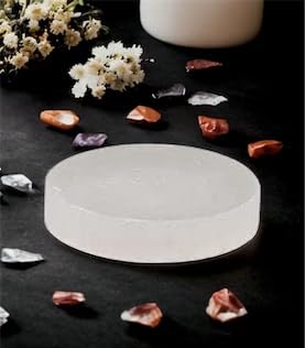 vingardium leviosa Crystal Selenite Charging Plate Handmade Natural White Selenite Charging Round Disc Healing Spiritual Cleanse and Recharge Selenite Crystal Meditation Decoration Gift 10cm Approx.