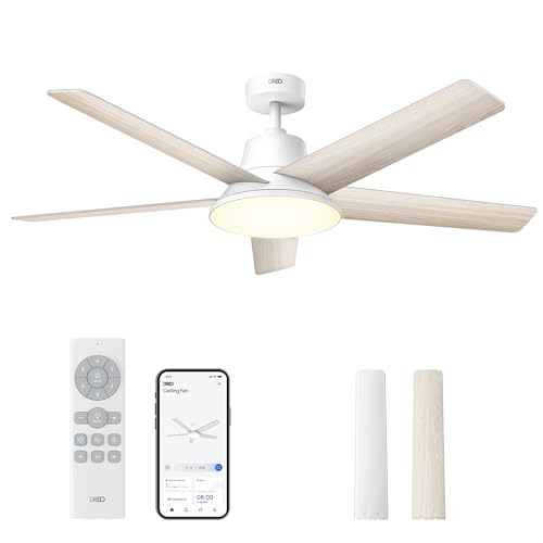 DREO Smart Ceiling Fan with Light, 52 inches, 12 Speed, 3 Fan Modes, Continuous Colour Tone, Adjustable LED, 12H Timer, Silent DC Motor, Remote Control/APP Control