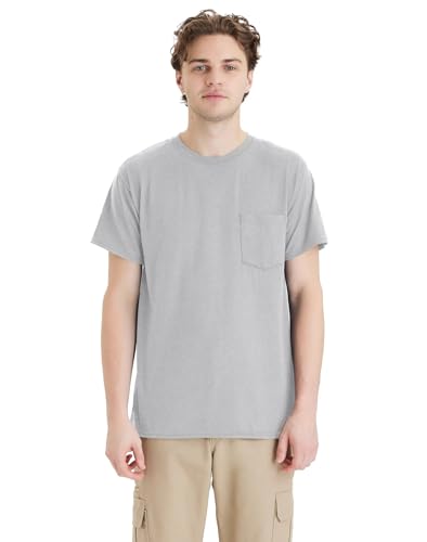 Hanes Paquete de camisetas con bolsillo para ropa de trabajo para hombre, camiseta que absorbe la humedad, control de olores, paquete de 2, acero ligero, extragrande