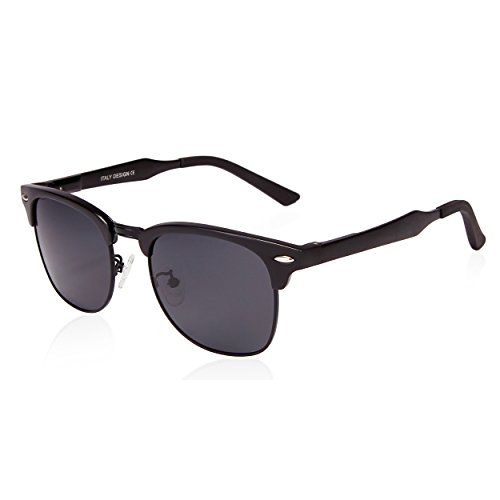 SUNGAIT Classic Half Frame Clubmaster Sunglasses with Polarized Lens (Black Frame Gray Lens)