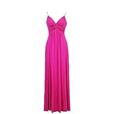 Fuchia Spaghetti Strap Maxi Dress with Twist Shirring Detail, Small