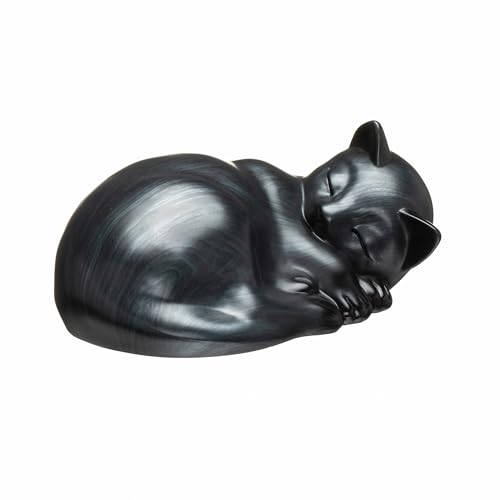 Kriss Art Haustierurnen, schlafende Katzenurne aus Kunstharz, Katzenurnen für Asche, kleine Tierurne, kleine Haustierurnen (schwarz)