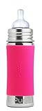 Pura Kiki Stainless Infant Bottle Stainless Steel with Natural Vent Nipple, 11 Ounce, Pretty Pink, 3 Months+