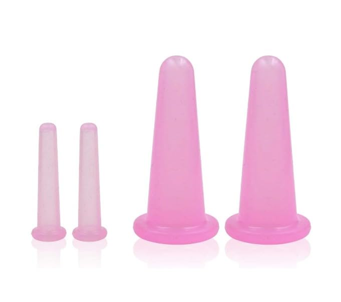 2 Facial Cups and 2 Mini Facial Cups Silicone Massage Cupping Set Body Massage Helper Skin Care for Face Neck Back Eyes, Manual Massage Tools
